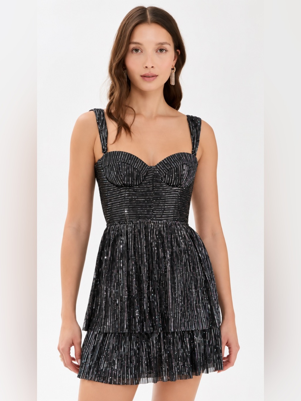 Sabina Musayev Kayla Mini Dress Small Black Metallic Corset Party Cocktail